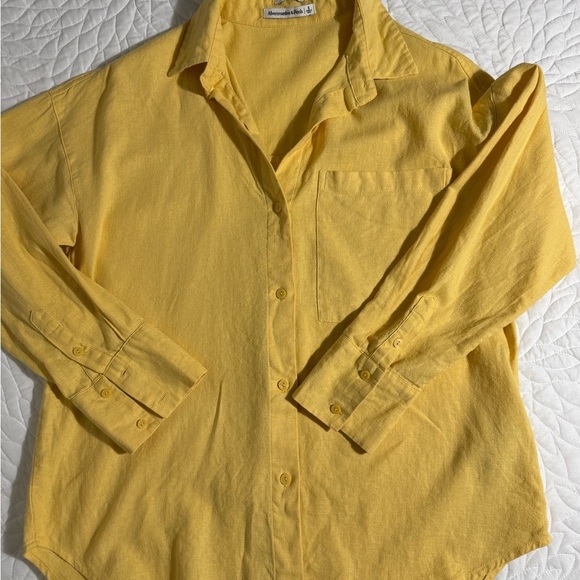 Abercrombie & Fitch Oversized Yellow Button Down Long Sleeve Sz S ! Linen/Cotton - Picture 6 of 10